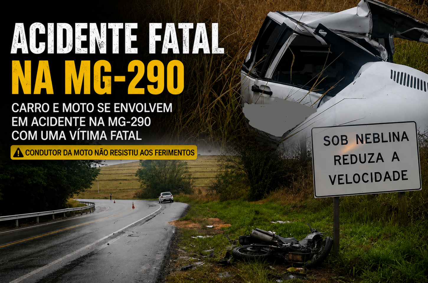 Acidente entre carro e moto deixa feridos e resulta em uma vítima fatal na rodovia MG 290 em Ouro Fino