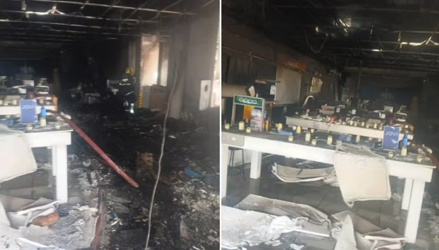Incêndio atinge loja Magazine Luiza no centro de Poços de Caldas