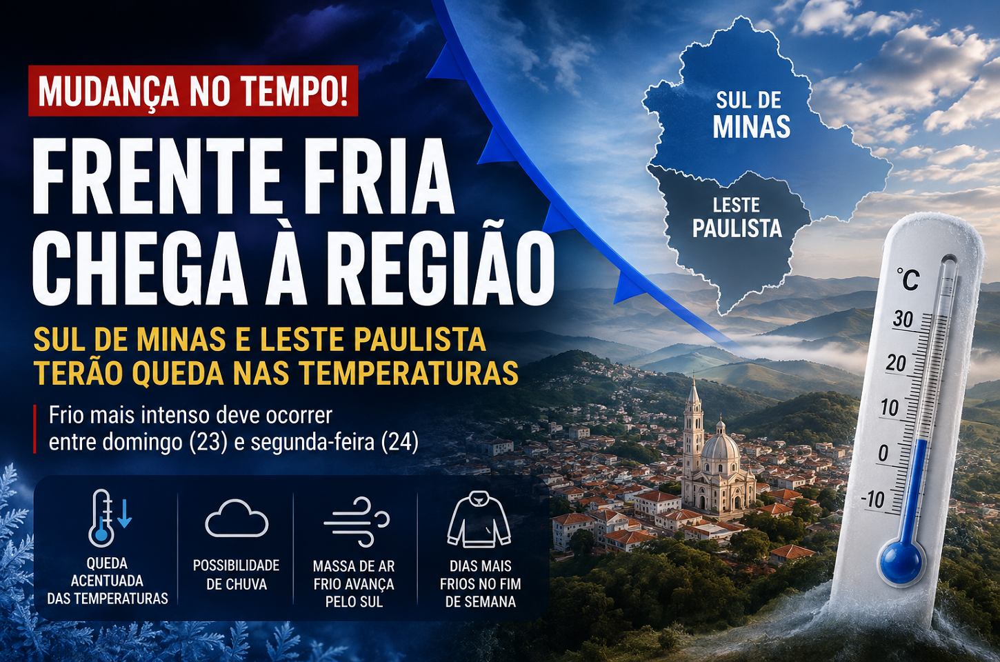 Frente fria avança e deve trazer queda nas temperaturas para o Sul de Minas e Leste Paulista
