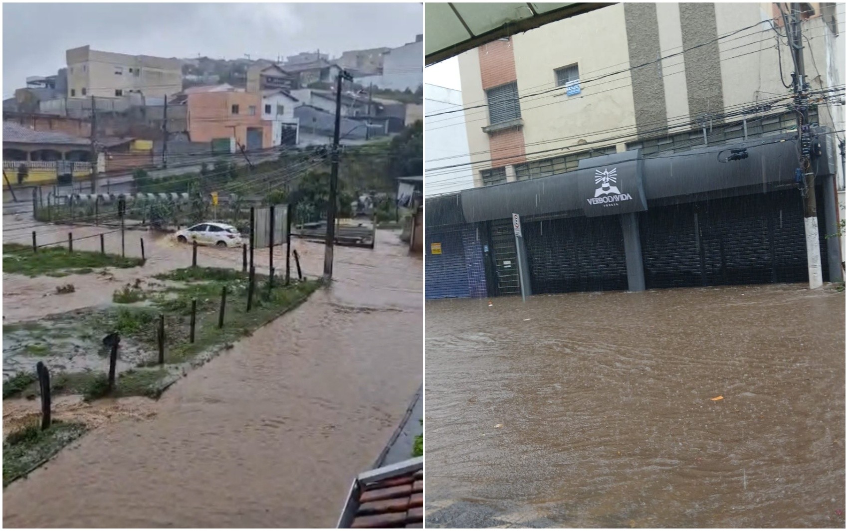 Forte temporal em Pouso Alegre causa estragos e abre cratera em avenida