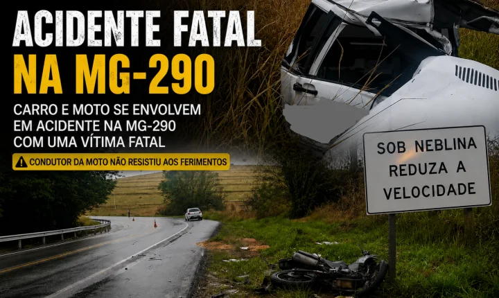 Acidente entre carro e moto deixa feridos e resulta em uma vítima fatal na rodovia MG 290 em Ouro Fino