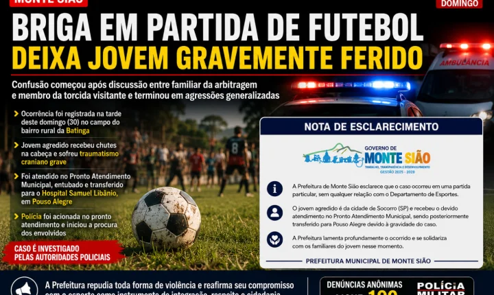 Briga generalizada durante partida de futebol deixa jovem gravemente ferido na zona rural de Monte Sião