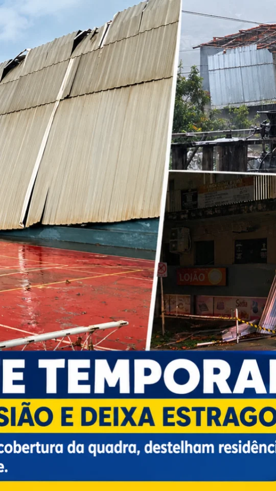 Chuva forte e rajadas de vento causam estragos em Monte Sião. Vídeo mostra a força do vento e destruição de uma quadra.