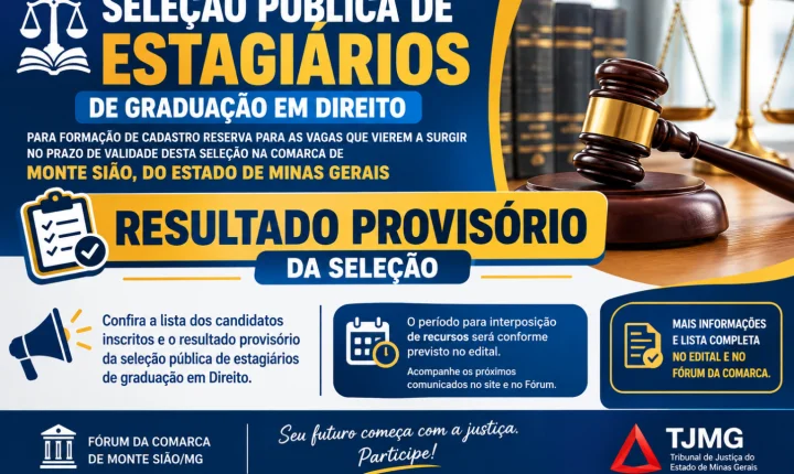 Fórum de Monte Sião divulga resultado preliminar de processo seletivo para estagiários