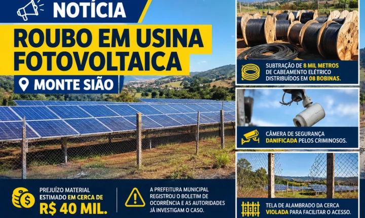 Roubo de cabos elétricos em usina solar no interior mobiliza polícia em Monte Sião