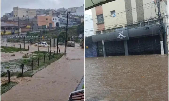 Forte temporal em Pouso Alegre causa estragos e abre cratera em avenida